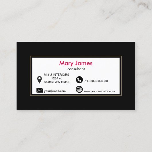 白黒金ゴールドストライプフローラ名刺 名刺 (裏面)