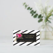 白黒金ゴールドストライプフローラ名刺 名刺 (スタンド正面)