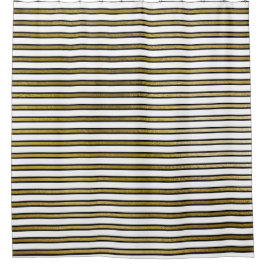 白黒金ゴールドストライプラインシミニマルックグラム シャワーカーテン