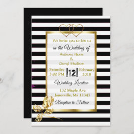 白黒金ゴールドストライプ結婚式招待状 招待状