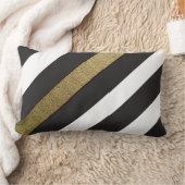 白黒金ゴールドストライプ装飾用クッション ランバークッション (ブランケット)