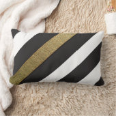 白黒金ゴールドストライプ装飾用クッション ランバークッション (ブランケット)