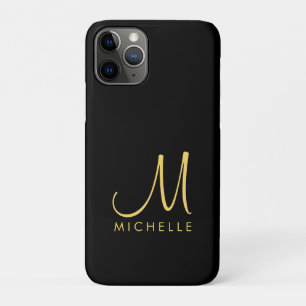白黒金ゴールドタイポグラフィモノグラム名カスタム iPhone 11 PROケース
