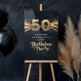 白黒金ゴールドタイポグラフィ50誕生日 アクリルサイン