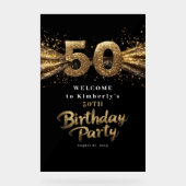 白黒金ゴールドタイポグラフィ50誕生日 アクリルサイン (正面)