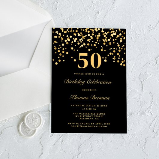 白黒金ゴールドタイポグラフィ50誕生日 アクリル招待状