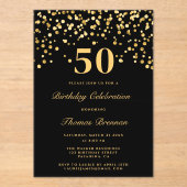 白黒金ゴールドタイポグラフィ50誕生日 アクリル招待状 (正面)