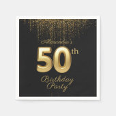 白黒金ゴールドタイポグラフィ50誕生日 スタンダードカクテルナプキン (正面)