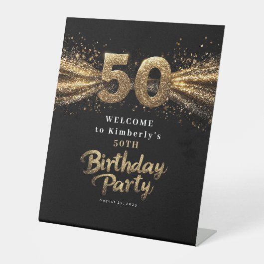 白黒金ゴールドタイポグラフィ50誕生日 台座サイン (正面)