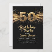 白黒金ゴールドタイポグラフィ50誕生日 招待状 (正面)