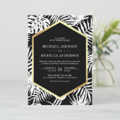 白黒金ゴールドトロピカルパームオールインワン結婚ズ 招待状 (スタンド正面)