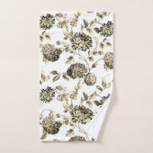 白黒金ゴールドトーンヴィンテージ植物フローラ バスタオルセット (ハンドタオル)