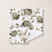 白黒金ゴールドトーンヴィンテージ植物フローラ バスタオルセット (ウォッシュタオル)