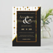 白黒金ゴールドドット文字列結婚式招待状 招待状 (スタンド正面)