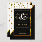 白黒金ゴールドドット文字列結婚式招待状 招待状 (正面/裏面)
