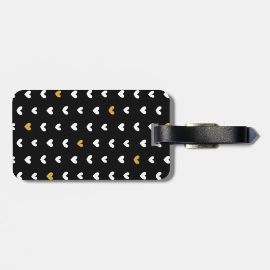 白黒金ゴールドハートパターン名前をカスタムする ラゲッジタグ (裏面横)