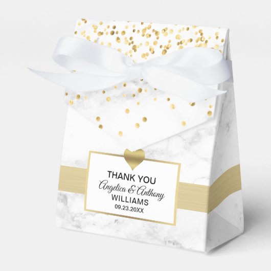 白黒金ゴールドハート大理石結婚の好意 フェイバーボックス (正面サイド)