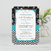 白黒金ゴールドハート結婚式招待状 招待状 (スタンド正面)