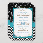 白黒金ゴールドハート結婚式招待状 招待状 (正面/裏面)