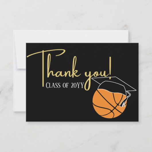 白黒金ゴールドバスケットボール卒業ボールキャップ サンキューカード (正面)