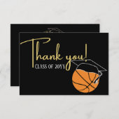 白黒金ゴールドバスケットボール卒業ボールキャップ サンキューカード (正面/裏面)