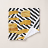 白黒金ゴールドバスルームストライプタオルセット バスタオルセット (ウォッシュタオル)