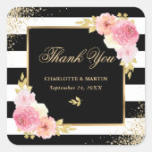 白黒金ゴールドピンクフローラ結婚ズサンキュー スクエアシール (正面)