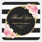 白黒金ゴールドピンクフローラ結婚ズサンキュー スクエアシール (正面)