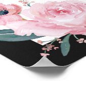 白黒金ゴールドピンク結婚フローラのウェルカムサイン ポスター (角)