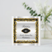 白黒金ゴールドファブラス40エレガント誕生日 招待状 (スタンド正面)