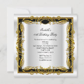 白黒金ゴールドファブラス40エレガント誕生日 招待状 (裏面)