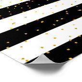 白黒金ゴールドフェイクグリッターストライプ水玉模様 ポスター (角)