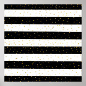 白黒金ゴールドフェイクグリッターストライプ水玉模様 ポスター (正面)