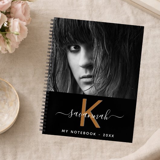 白黒金ゴールドフォトモノグラムスクリプト ノートブック