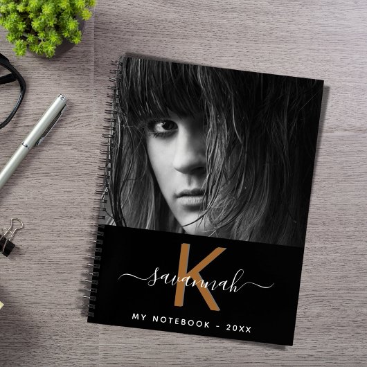 白黒金ゴールドフォトモノグラムスクリプト ノートブック