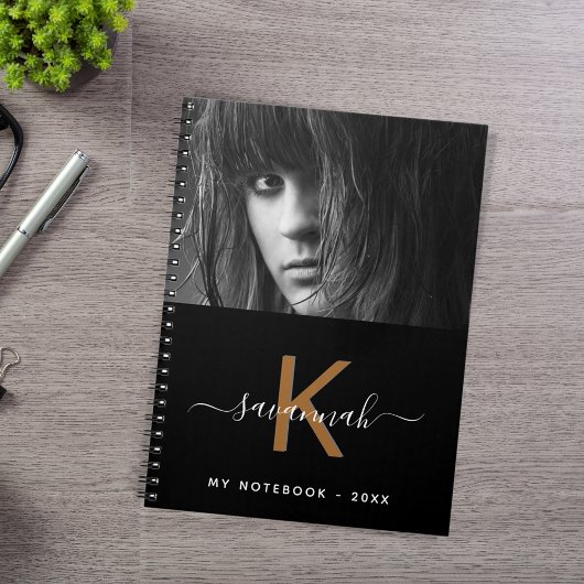 白黒金ゴールドフォトモノグラムスクリプト ノートブック