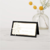 白黒金ゴールドフローラエレガントテー伝統的ブル プレイスカード (正面)