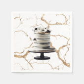 白黒金ゴールドフローラティエケーキブライダルシャワー スタンダードカクテルナプキン (正面)