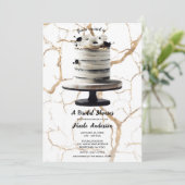 白黒金ゴールドフローラティエケーキブライダルシャワー 招待状 (スタンド正面)