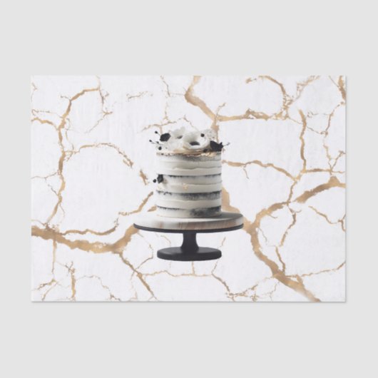 白黒金ゴールドフローラティエケーキブライダルシャワー 薄葉紙 (正面)