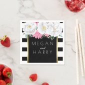 白黒金ゴールドフローラヴィンテージウェディング スタンダードカクテルナプキン (インサイチュ)