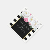 白黒金ゴールドフローラヴィンテージウェディング スタンダードカクテルナプキン (角)