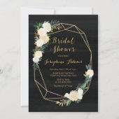 白黒金ゴールドフローラ水彩ブライダルシャワー 招待状 (正面)