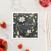 白黒金ゴールドフローラ結婚リースの愛感謝してい スタンダードカクテルナプキン (インサイチュ)