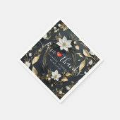白黒金ゴールドフローラ結婚リースの愛感謝してい スタンダードカクテルナプキン (角)