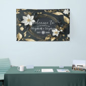 白黒金ゴールドフローラ結婚リースの歓迎 横断幕 (トレードショー)