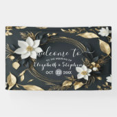 白黒金ゴールドフローラ結婚リースの歓迎 横断幕 (横)