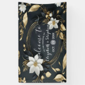 白黒金ゴールドフローラ結婚リースの歓迎 横断幕 (縦)