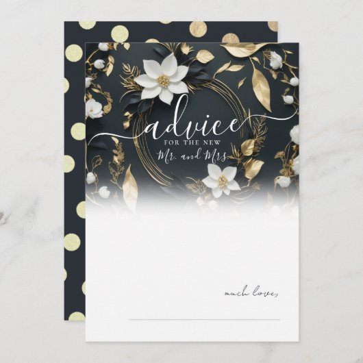 白黒金ゴールドフローラ結婚リースアドバイスカード アドバイスカード (正面/裏面)