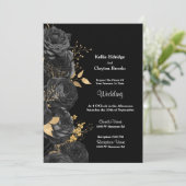 白黒金ゴールドフローラ結婚式招待状 招待状 (スタンド正面)
